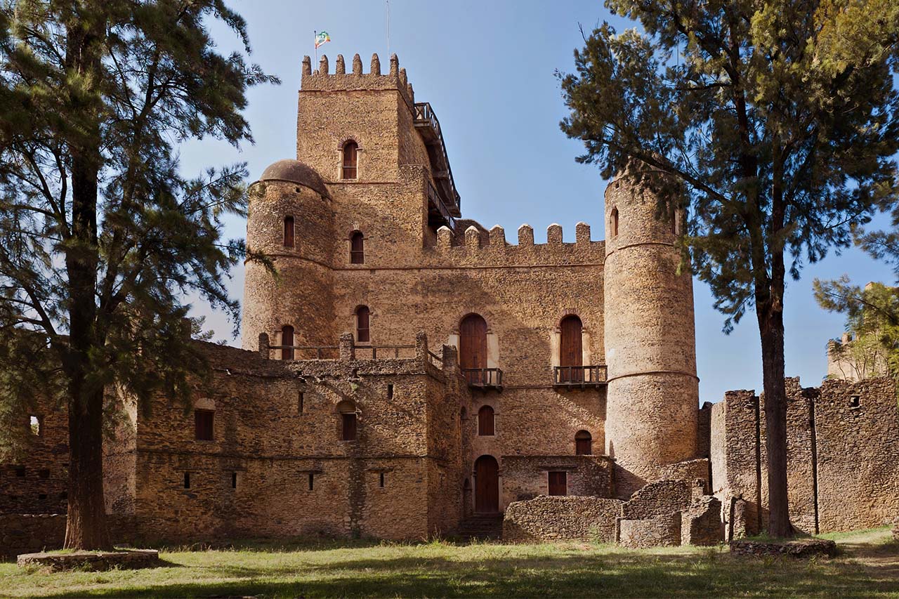Fasiledes, Ethiopia A photo of a castle with some trees, 