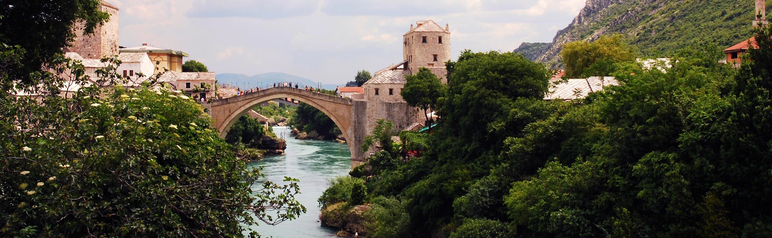 Starimost Bridge in Old Town Mostar, Bosnia, 