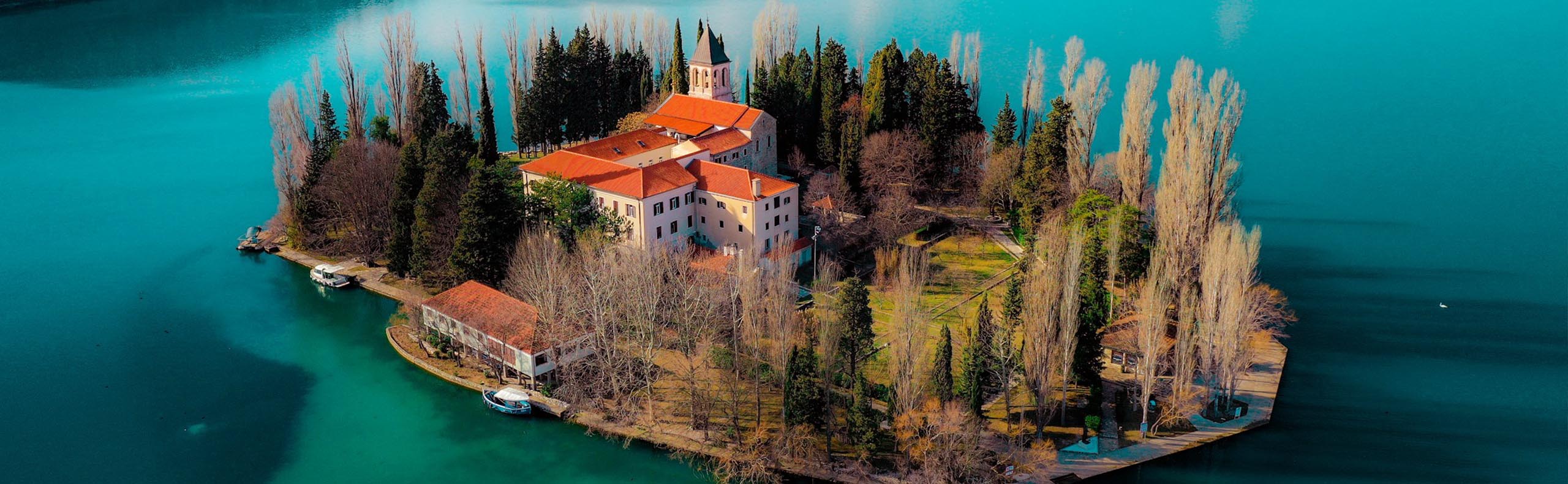 View of Visovac Island, National park Krka, Croatia, 