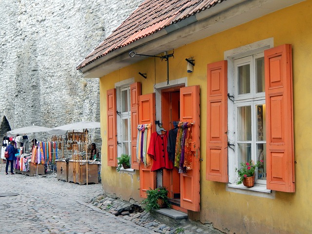 Old house with orange shutters, 