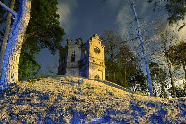 Photo of a castle taken at night, 