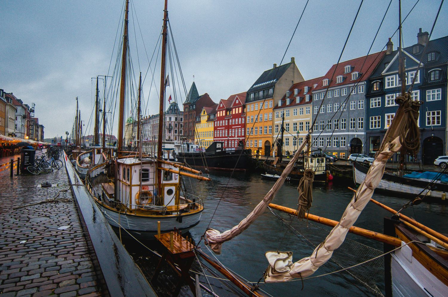 Copenhagen buildings, river, and boats, 