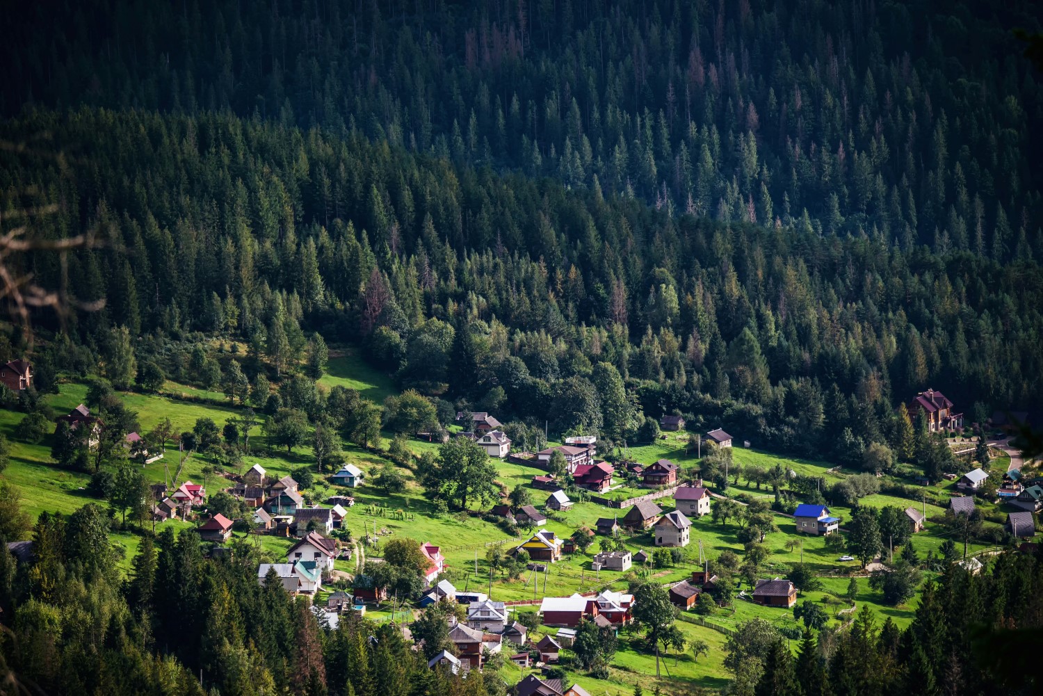 View of Yemche Village in Forest of Ukraine., 