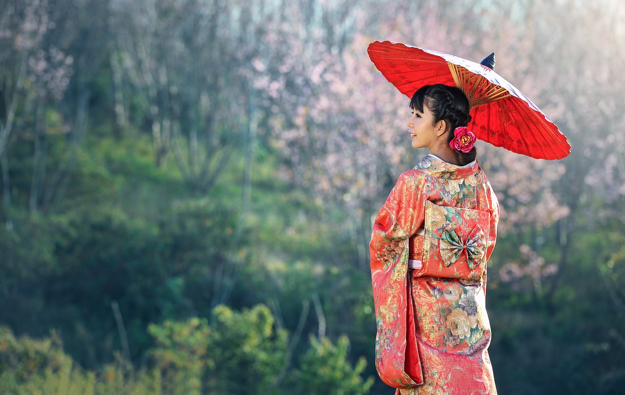 Woman in Kimono holding an Umbrella, 