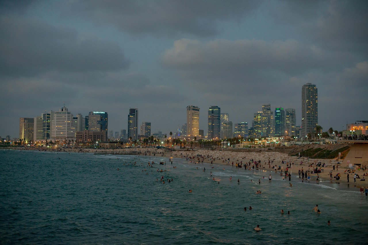 Beach and city; Tel Aviv at night, 